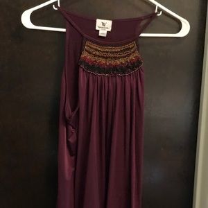 Wine colored spaghetti strap with beading detail